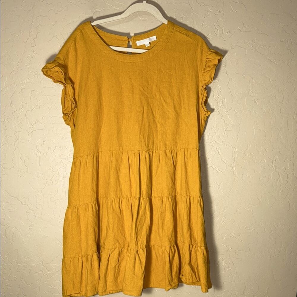 Adyson Parker Mustard Yellow Tiered Ruffle Sleeve Dress